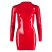 LateX Zip Up Mini Dress With Long Sleeves Red